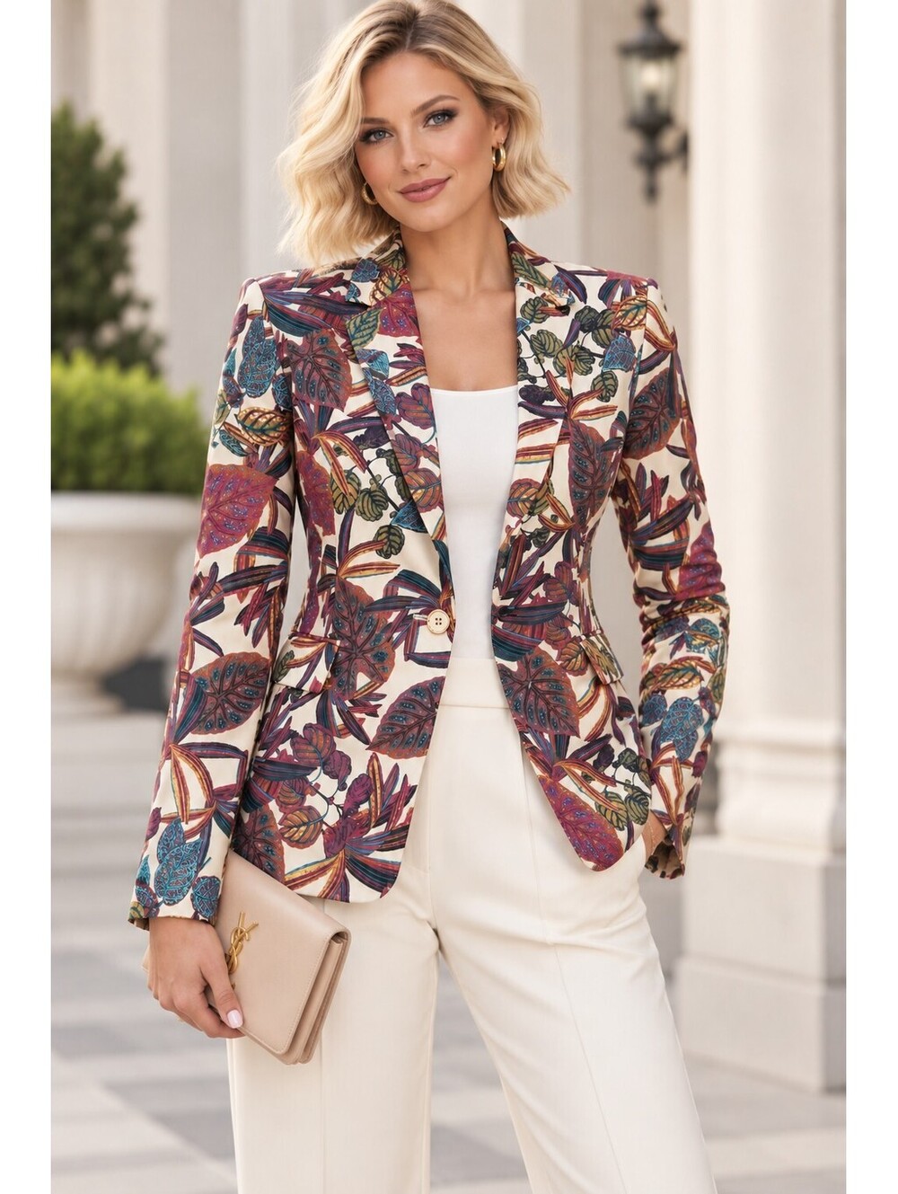 Tahari ASL Long Sleeve Jacket Blazer Print Tropical Wild Berry Floral sz  14 NWT